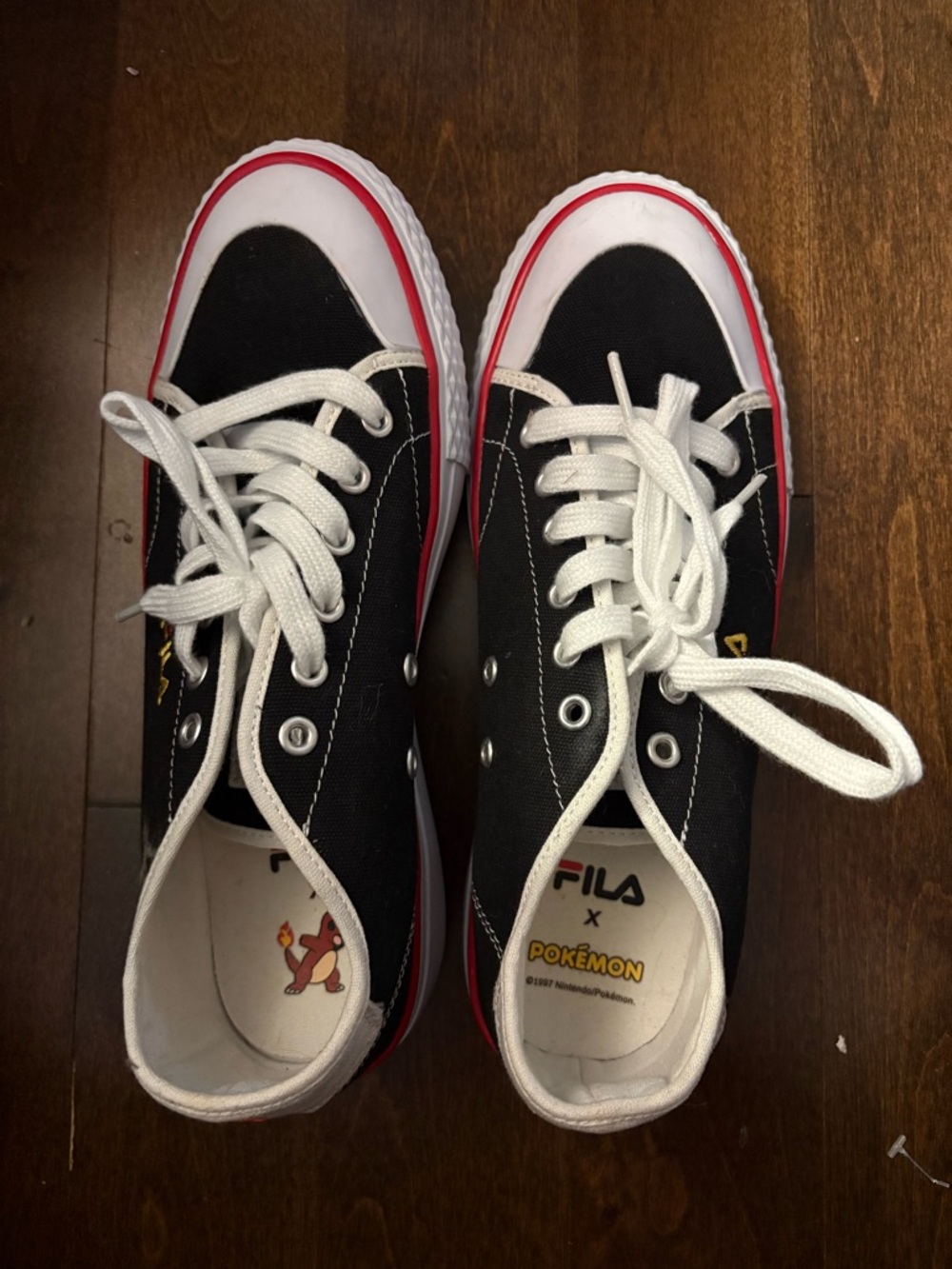 Fila Pokémon Black Canvas Low-Top Sneakers with White Laces and Red Trim